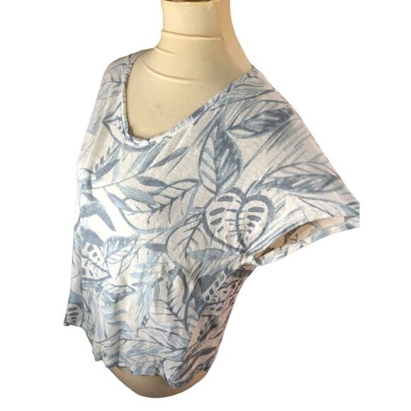 Tahari Palm tree print white and light Green 100% linen relaxed fit Off-set Heml - Picture 5 of 11